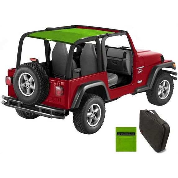 Shadeidea Jeep Wrangler Sun Shade TJ 1997-2006 Sunshade Top Front+Rear-Green Mesh Screen Cover UV Blocker with Grab Bag Storage Pouch-10 Years Warranty