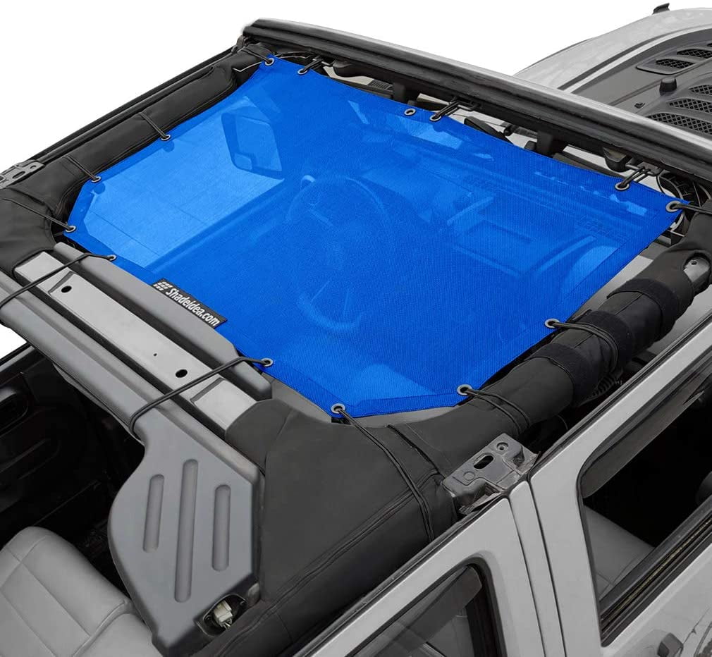 Shadeidea Jeep Wrangler Sunshade JK Unlimited (2007-2018) 2 Door and 4 Door Front-Blue Mesh Screen Sunshade SAHARA RUBICON SPORT S Top Cover UV Blocker with Grab Bag-10 Years Warranty