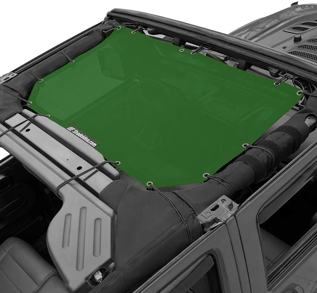 Shadeidea Jeep Wrangler Sunshade JK Unlimited (2007-2018) 2 Door and 4 Door Front-Forest Green Mesh Screen Sunshade SAHARA RUBICON SPORT S Top Cover UV Blocker with Grab Bag-10 Years Warranty