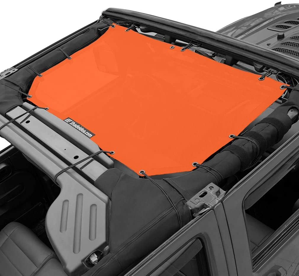 Shadeidea Jeep Wrangler Sunshade JK Unlimited (2007-2018) 2 Door and 4 Door Front-Orange Mesh Screen Sunshade SAHARA RUBICON SPORT S Top Cover UV Blocker with Grab Bag-10 Years Warranty