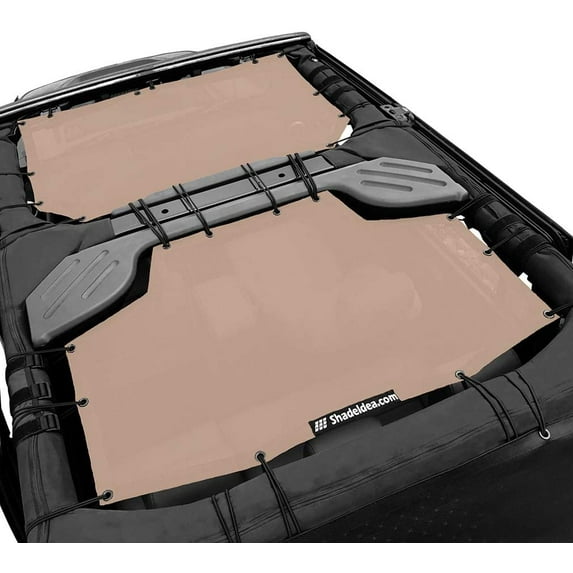 Shadeidea Jeep Wrangler Sunshade JKU Top Sun Shade JK Unlimited (2007-2018) 4-Door Front & Rear-Tan Mesh Screen Cover UV Blocker with Grab Bag-10 Years Warranty