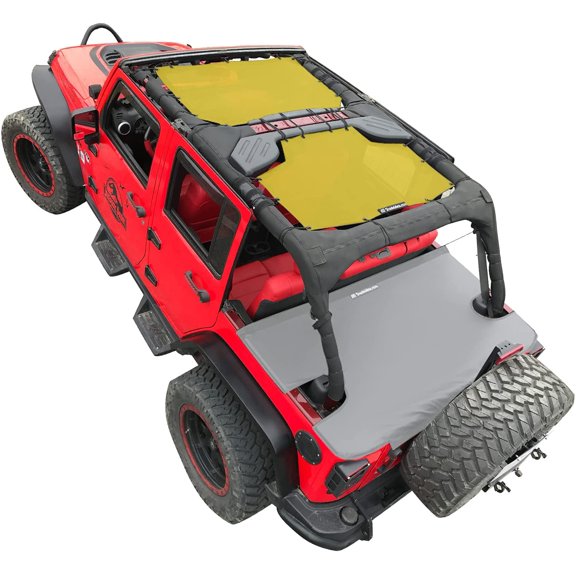 Shadeidea Jeep Wrangler Sunshade JKU Top Sun Shade JK Unlimited (2007-2018) 4-Door Front & Rear-Yellow Mesh Screen Cover UV Blocker with Grab Bag-10 Years Warranty
