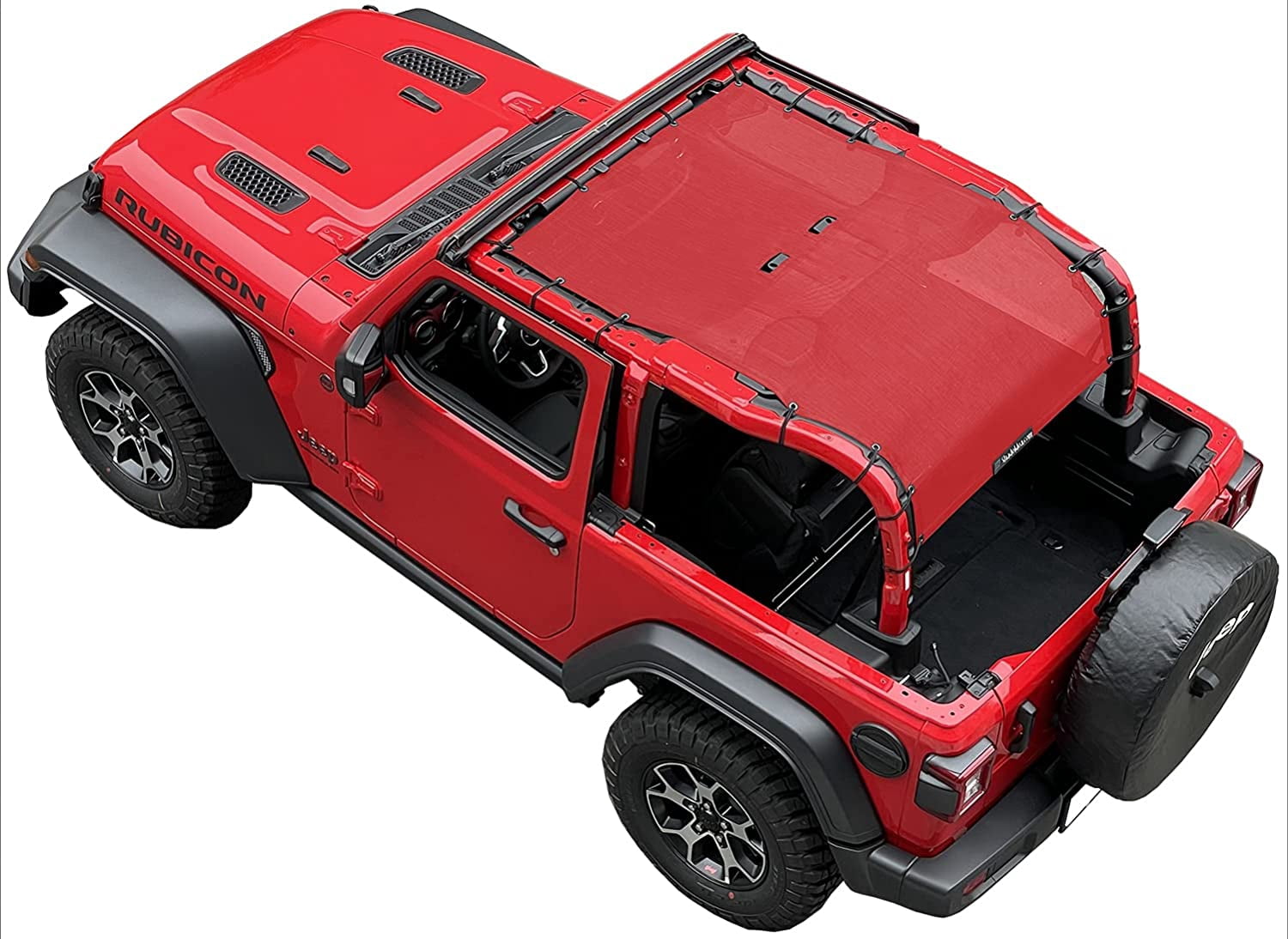 Shadeidea Jeep Wrangler Sunshade JL 2 Door (2018-Current) Sun Shade Front and Rear Trunk - Cherry Red Mesh Screen Top Cover UV Blocker with Grab Bag - 10 Years Warranty