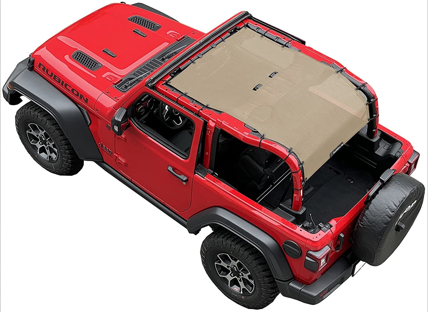 Shadeidea Jeep Wrangler Sunshade JL 2 Door (2018-Current) Sun Shade Front and Rear Trunk - Tan Mesh Screen Top Cover UV Blocker with Grab Bag - 10 Years Warranty
