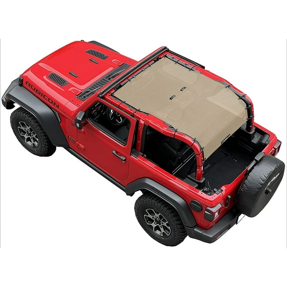 Shadeidea Jeep Wrangler Sunshade JL 2 Door (2018-Current) Sun Shade Front and Rear Trunk - Tan Mesh Screen Top Cover UV Blocker with Grab Bag - 10 Years Warranty