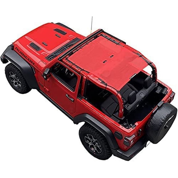 Shadeidea Jeep Wrangler Sunshade JL (2018-Current) 2 Door Sun Shade Front and Rear - Cherry Red Mesh Screen Top Cover UV Blocker with Grab Bag - 10 Years Warranty