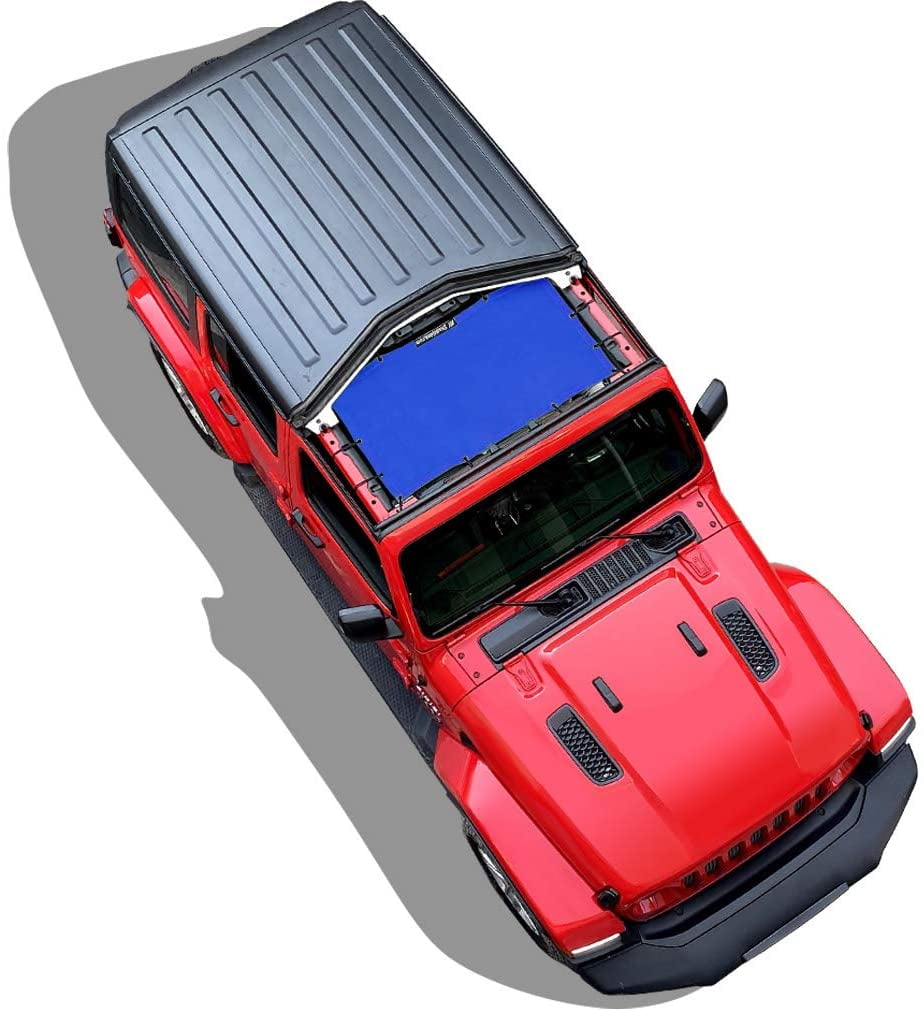 Shadeidea Jeep Wrangler Sunshade JL Unlimited (2018-Current) 2 Door and 4 Door Front-Blue Mesh Screen Sunshade JLU SAHARA RUBICON SPORT S Top Cover UV Blocker with Grab Bag-10 years Warranty