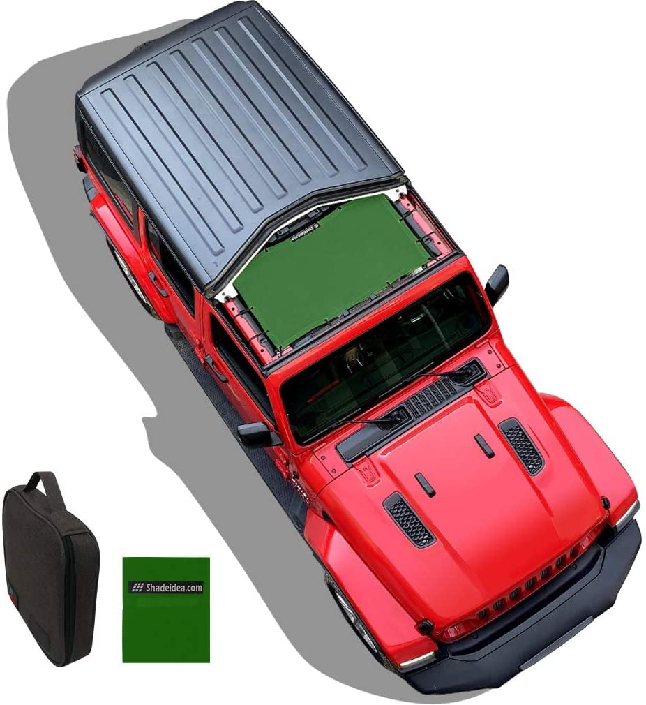 Shadeidea Jeep Wrangler Sunshade JL Unlimited (2018-Current) 2 Door and 4 Door Front-Forest Green Mesh Screen Sunshade JLU SAHARA RUBICON SPORT S Top Cover UV Blocker with Grab Bag-10 years Warranty