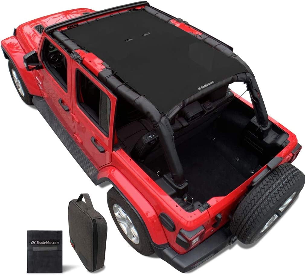 Shadeidea Jeep Wrangler Sunshade JL Unlimited (2018-Current) 4 Door Front and Rear-Black Mesh Screen Sunshade JLU Top Cover UV Blocker with Grab Bag-One time Install 10 Years Warranty