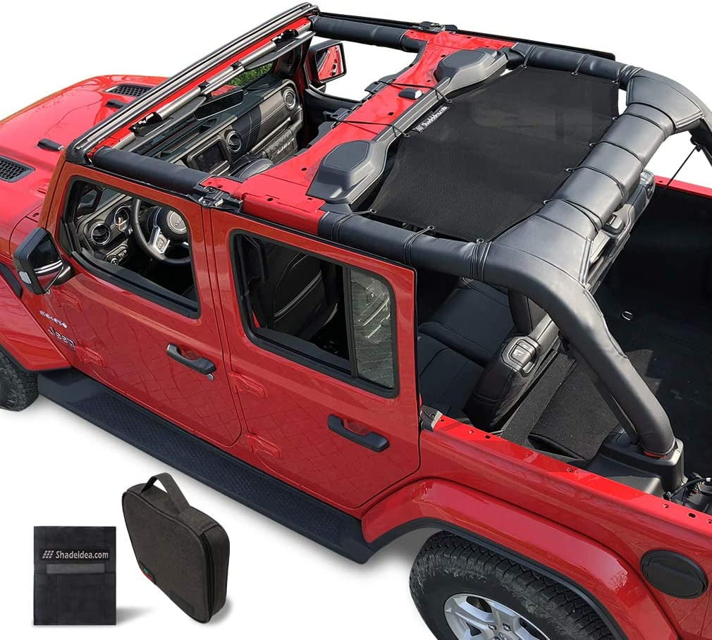 Shadeidea Jeep Wrangler Sunshade JL Unlimited (2018-Current) 4 Door Rear-Black Mesh Screen Sunshade JLU SAHARA RUBICON SPORT S MOAB Top Cover UV Blocker with Grab Bag-10 years Warranty