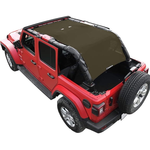 Shadeidea Jeep Wrangler Sunshade JL Unlimited 4 Door JLU Sun Shade (2018-Current) Top Front+Rear+Trunk-Tank Green Mesh Screen Cover UV Blocker with Grab Bag Storage Pouch-10 Years Warranty