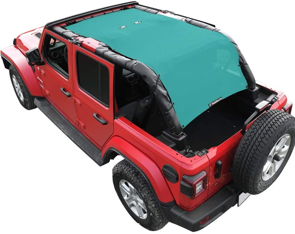 Shadeidea Jeep Wrangler Sunshade JL Unlimited 4 Door JLU Sun Shade (2018-Current) Top Front+Rear+Trunk-Tiff Blue Mesh Screen Cover UV Blocker with Grab Bag Storage Pouch-10 Years Warranty