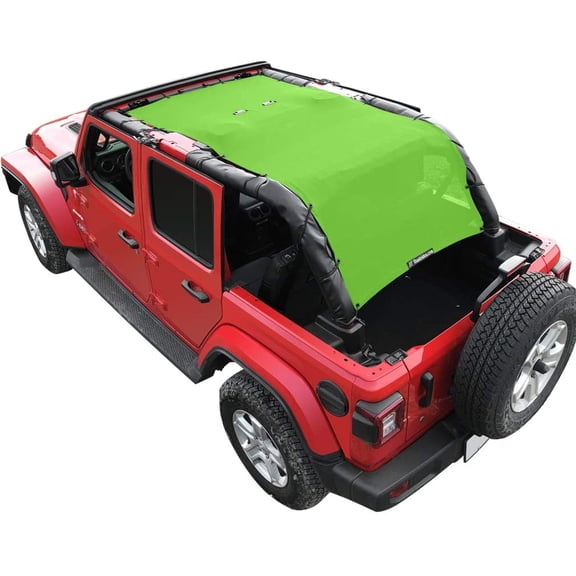 Shadeidea Jeep Wrangler Sunshade JL Unlimited 4 Door JLU Sun shade (2018-Current) Top Front+Rear+Trunk-Green Mesh Screen Cover UV Blocker with Grab Bag Storage Pouch-10 Years Warranty