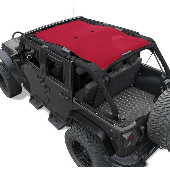 Shadeidea Jeep Wrangler Top Sunshade JK Unlimited Sun Shade 4 Door Front and Rear-Cherry Red Mesh Screen JKU (2007-2018) Cover UV Blocker with Grab Bag - 10 Years Warranty