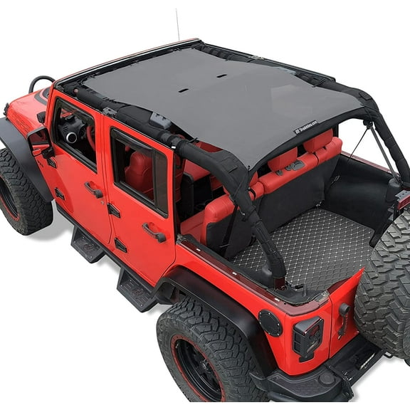 Shadeidea Jeep Wrangler Top Sunshade JK Unlimited Sun Shade 4 Door Front and Rear-Gray Mesh Screen JKU (2007-2018) Cover UV Blocker with Grab Bag - 10 Years Warranty