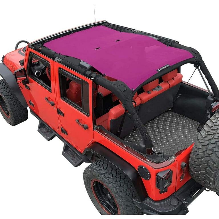 Shadeidea Jeep Wrangler Top Sunshade JK Unlimited Sun Shade 4 Door Front and Rear Pink Mesh Screen JKU 2007 2018 Cover UV Blocker with Grab Bag 10 Years Warranty Walmart