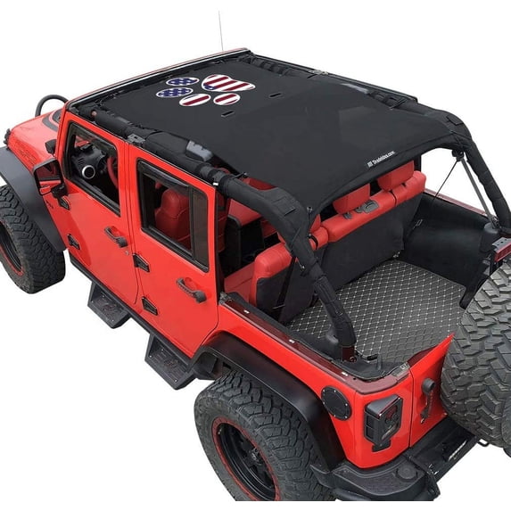 Shadeidea Jeep Wrangler Top Sunshade JK Unlimited Sun Shade, JKU 4 Door Front & Rear -( Black Mesh Screen, NO FADED Pug ) Cover (2017-2018), UV Blocker -10 Years Lasting