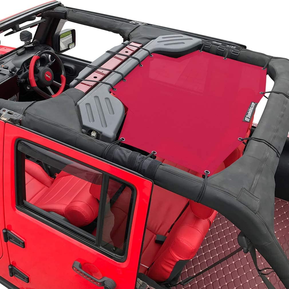 Shadeidea Wrangler JK Unlimited (2007-2018) 4 Door Rear-Cherry Red Mesh Screen Sunshade SAHARA RUBICON SPORT S Top Cover UV Blocker with Grab Bag-One time Install 10 Years Warranty