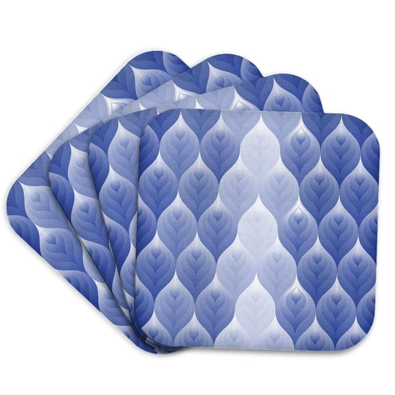 3drose, Shades of Blue Modern Peacock Feather Pattern, Set of 4 Coasters - Soft