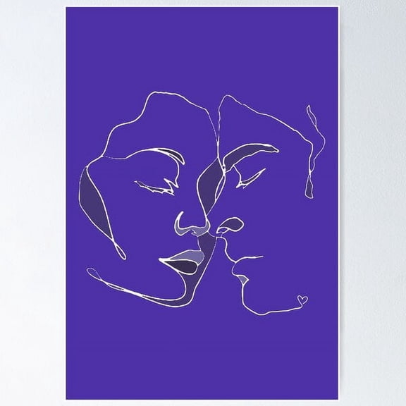 Shades Of Dark Blue Line Art Couple In Love Poster Wall Art, Modern Wall Decor For Living Room Bedroom, 8x12 UNFRAMED