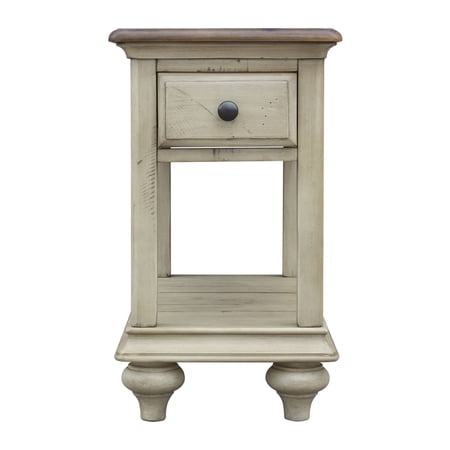 Shades Of Sand 14 In. Cream Puff And Walnut Brown Rectangular Solid Wood End Table With 1 Drawer