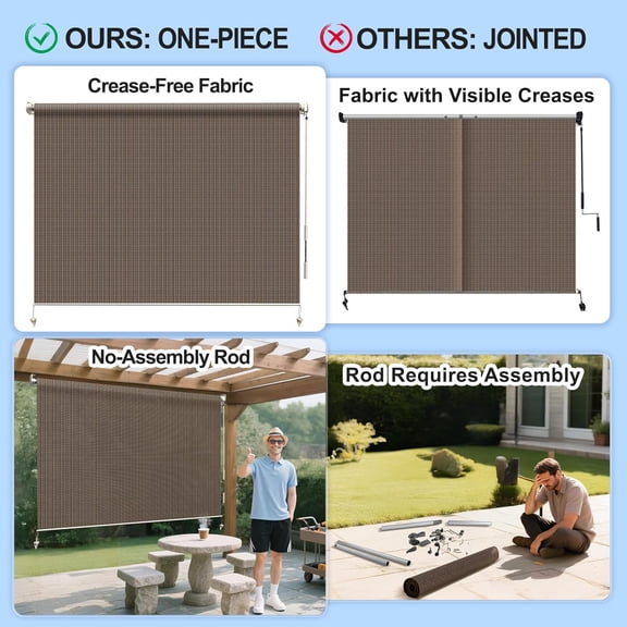 Shades Roll Up Outdoor Cordless Roller Shade 6'(W)*6'(H) for Porch Gazebo Balcony Deck Backyard,Mocha