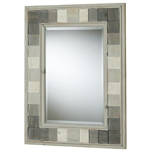 Shades of Gray Plank Style Wooden Wall Mirror, 34 by 26 Inches
