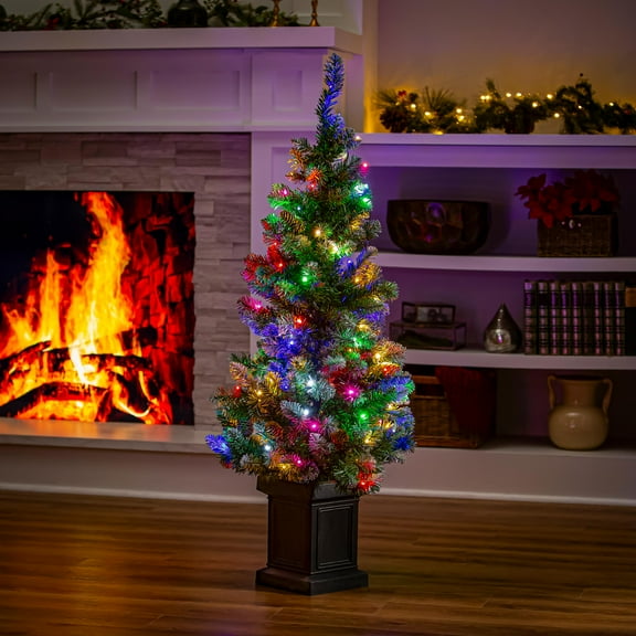 Shades of Green Tree Artificial LED Pine Cone in Pot, 47"H
