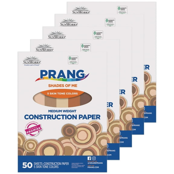 Prang Shades of Me Construction Paper, Medium Weight, 5 Assorted Skin Tone Colors, 9" x 12", 50 Sheets Per Pack, 5 Packs