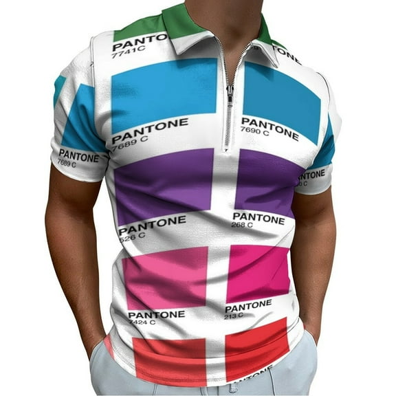 Shades of Pantone Colors Men Zipper T-shirt Summer Casual Short Sleeve T-shirt Top