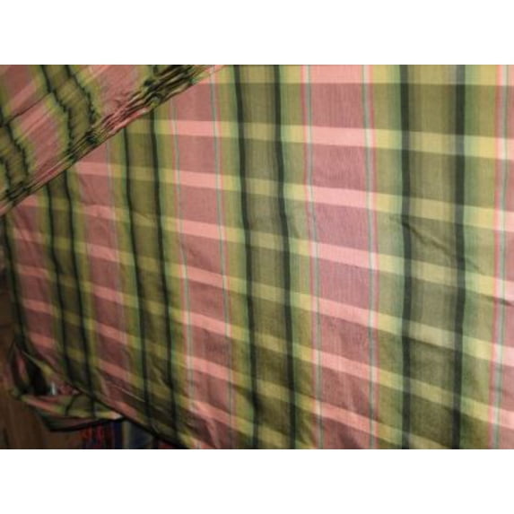 Shades of green,pink and yellow colour gorgeous plaids~SILK TAFFETA FABRIC 54quot; wide