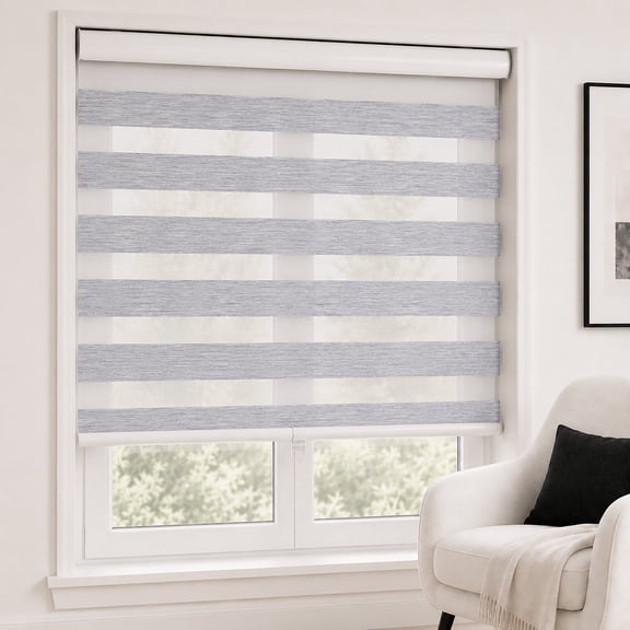 ShadesU Cordless Zebra Blinds Roller Shades, Grey, 22.5" W x 72" H, Cordless Safety Design,Free Stop Zebra Shades, Light Filtering, Privacy, Modern Style, Window Treatment,Aluminium Headrail