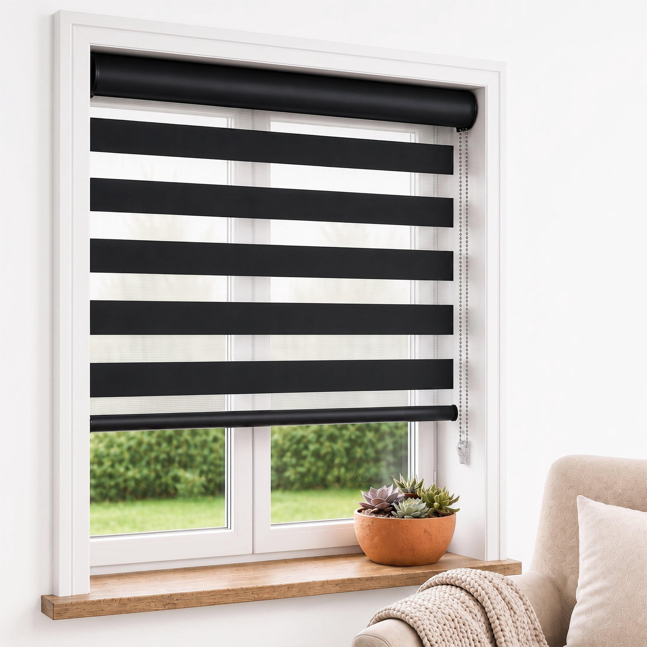 Custom Shear ShadesU Custom Cut to Size Zebra Blinds for Windows, Black, 64 in W x ...