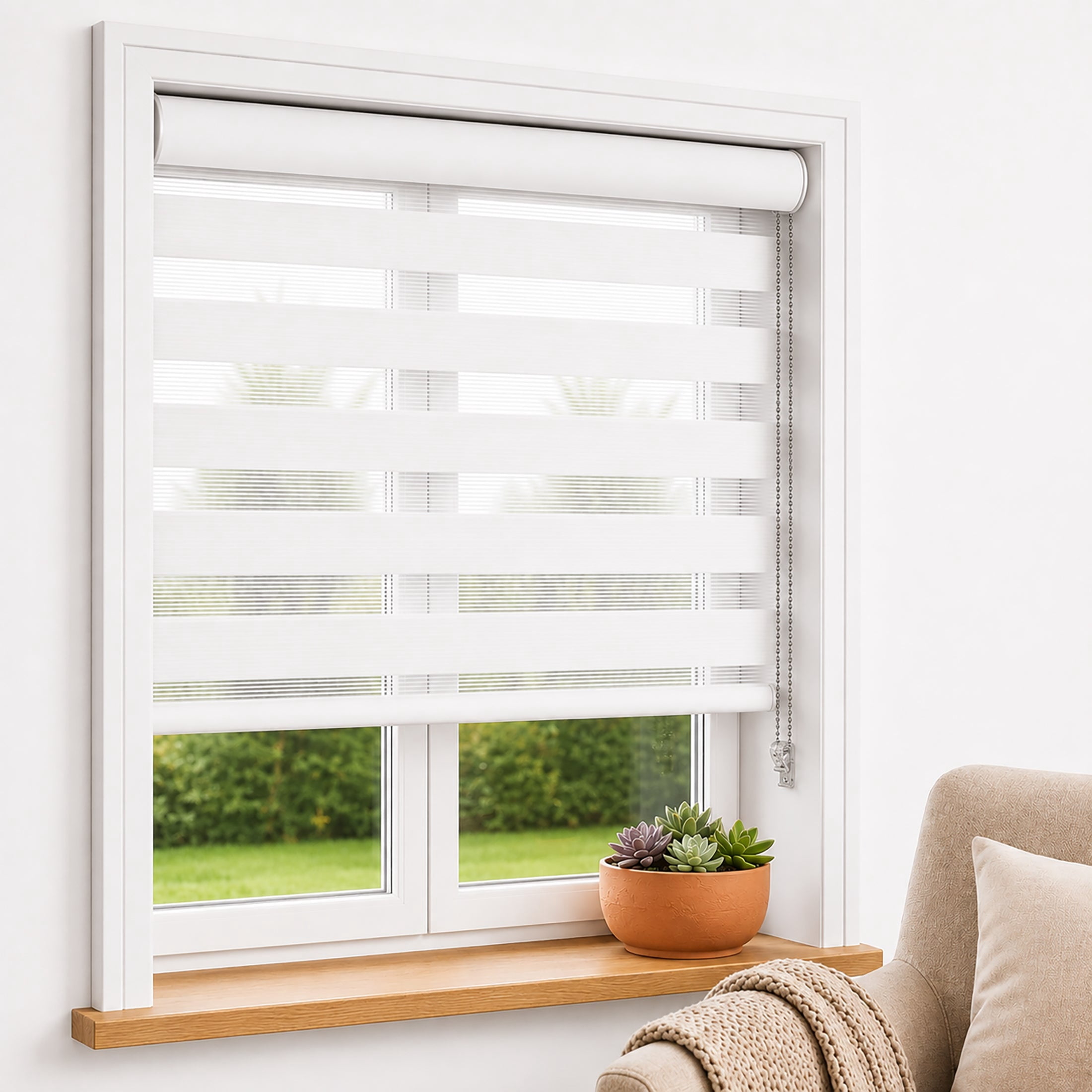 Custom Shear ShadesU Custom Cut to Size Zebra Blinds for Windows, White, 27 in W x ...