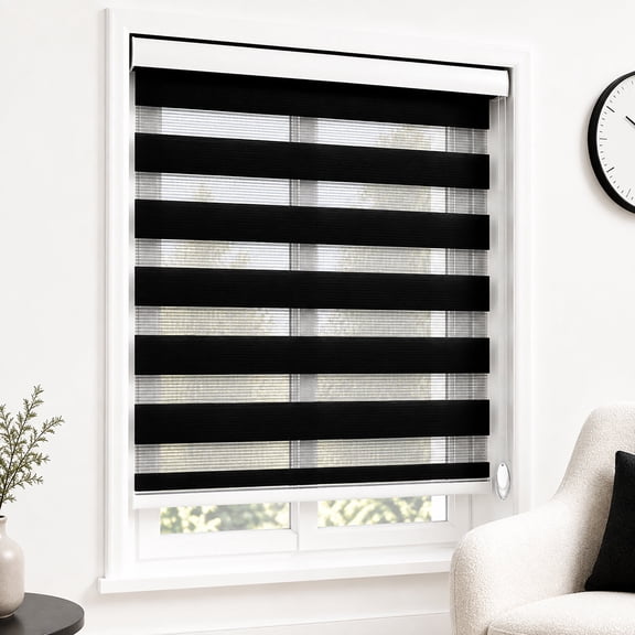 ShadesU Custom Size Zebra Window Blinds, Black, 21 in W x 72 in H, Light Filtering Privacy Shades with Aluminum Headrail
