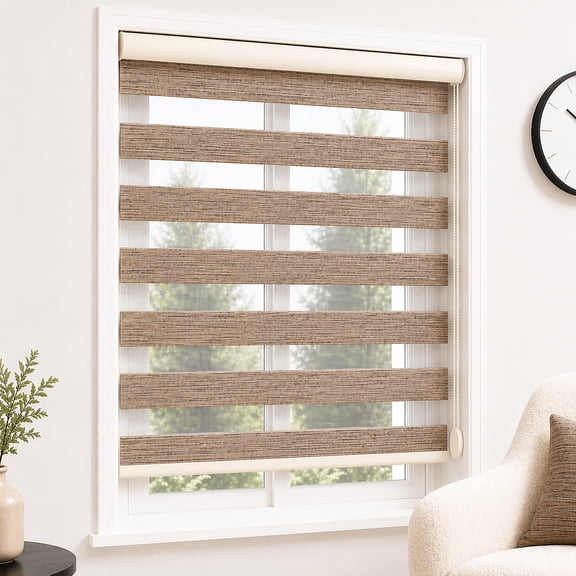 ShadesU Custom Size Zebra Window Blinds, Brown, 72 in W x 72 in H, Light Filtering Privacy Shades with Aluminum Headrail