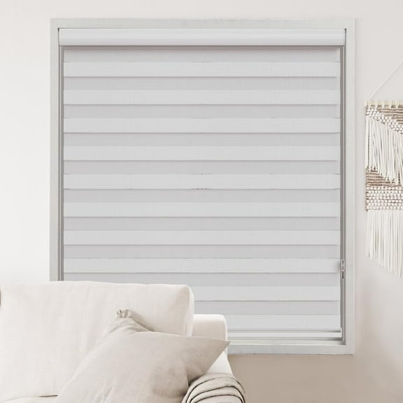 Shadesu Custom Size Zebra Blinds for Windows, 54" W x 72 H, White, Dual Layer Free-Stop Zebra Shades, Light Control for Day and Night, Sheer Blinds for Indoor Windows, Bedroom, Kitchen