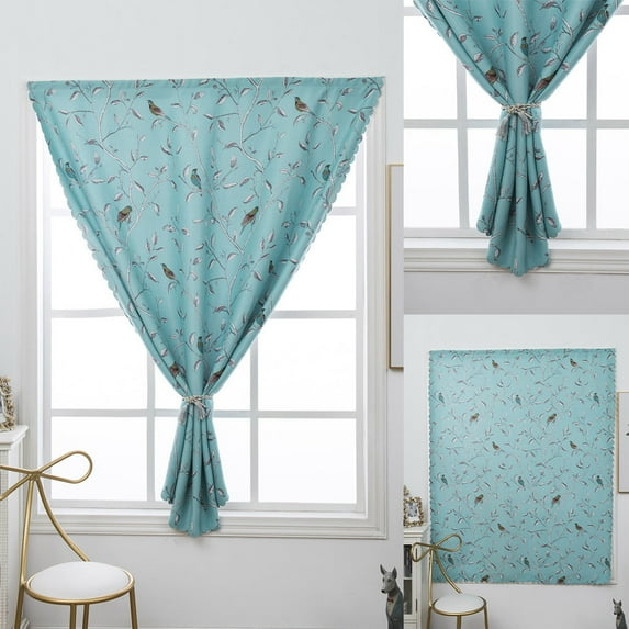 Shading Room No punching Curtains Window Panel Drapes Door Curtain for Bedroom/ Velcro Curtains, Bird And Tree Blue, 80X130Cm