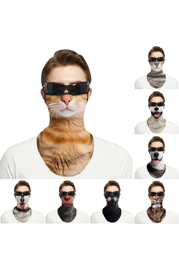 1 Pack Cute Orange Tabby Cat Face Mask Fun 3D Animal Neck Gaiter Face Mask Dust Face Cover with Ear-Hanging for Women Men
