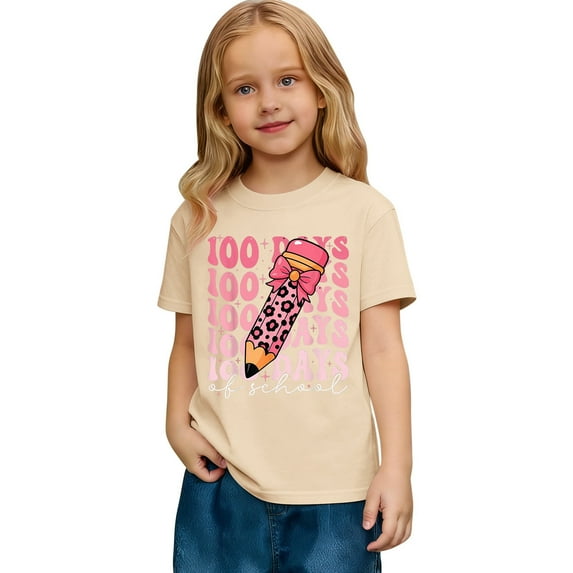 Shadoumai 100 Days Of School Shirt Kids Solid Color Round Neck Short Sleeve T Shirts Trendy Preppy Tops Summer Clothes for Girls