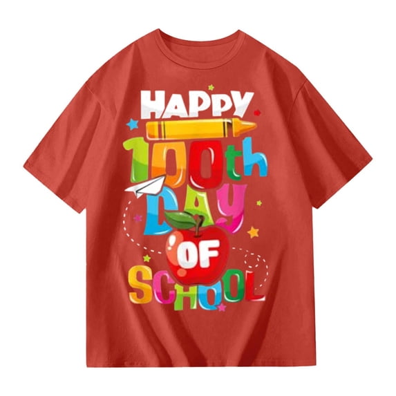 Shadoumai 100 Days Of School Shirt Toddler Round Neck Short Sleeve Loose Holidays Tops Toddler Clothes for Boys