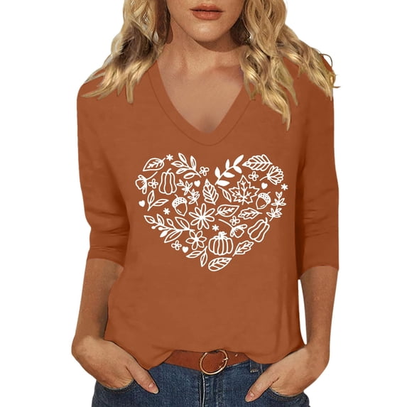 Shadoumai 3/4 Length Sleeve Women Tops Crew Neck Casual Summer Tunic Tops Loose Fit Shirts Holiday Outfits