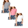 thumbnail image 1 of Shadoumai 3 Pack Girls Short Sleeve Shirts Ribbed Knit Cotton Slim Fit T Shirts Basic Boat Neck Tops Casual Summer Tees, 1 of 4