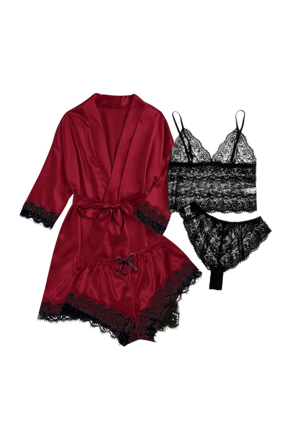 3 Piece Floral Pajama Set For Women Silk Satin Printed Cami Tops and Pants Set with Robe Sleepwear Loungewear Pj Sets