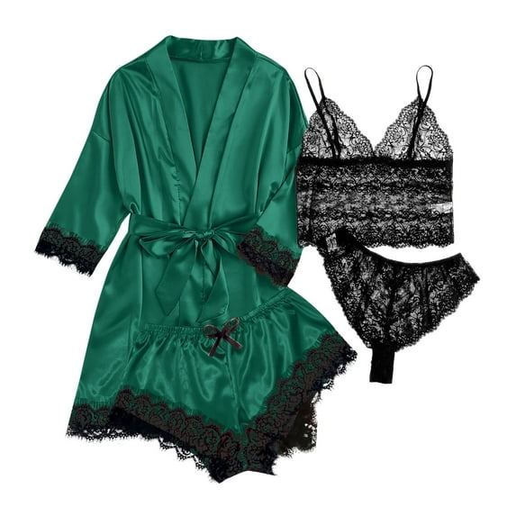 Shadoumai 3 Piece Floral Pajama Set For Women Silk Satin Printed Cami Tops and Pants Set with Robe Sleepwear Loungewear Pj Sets