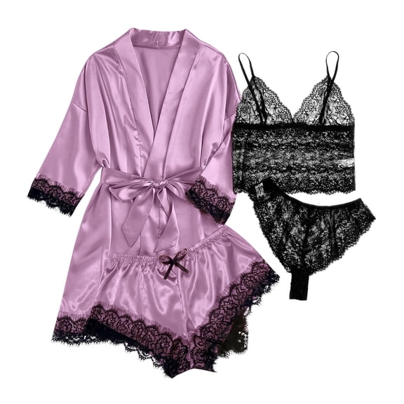 Shadoumai 3 Piece Floral Pajama Set For Women Silk Satin Printed Cami Tops and Pants Set with Robe Sleepwear Loungewear Pj Sets
