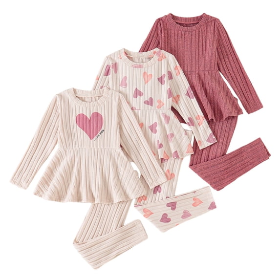Shadoumai 3PC Toddler Baby Girls Clothes Fall Winter Ribbed Top Little Kids Girl Outfits Love Heart Flare Pants 2T 3T 4T