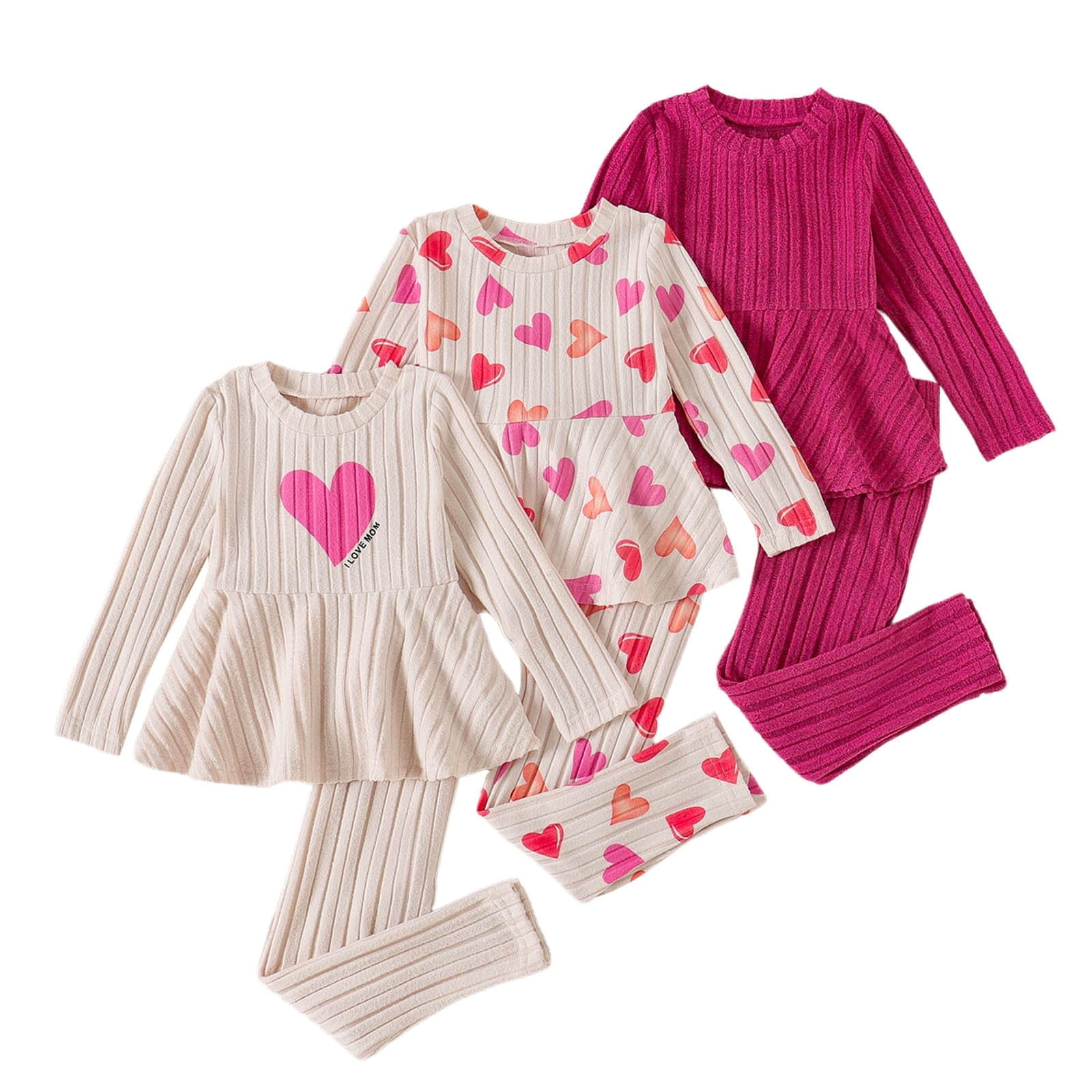 Shadoumai 3PC Toddler Baby Girls Clothes Fall Winter Ribbed Top Little Kids Girl Outfits Love Heart Flare Pants 2T 3T 4T