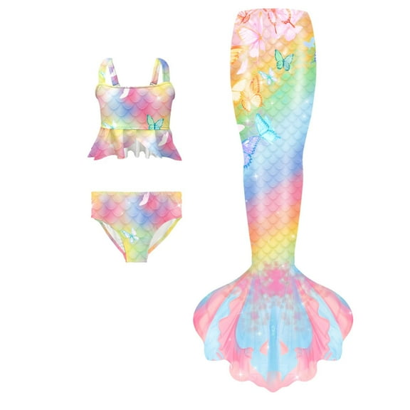 Shadoumai 3pcs Girl Swimsuit Mermaid Bikini Sequin Top Girls Bathing Suits Toddler Swimsuit Girl 4t Beach Pool Swimwear