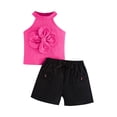 thumbnail image 1 of Shadoumai 4-8 Years Girl's 2 Piece Outfits Casual Lounge Set Floral Graphic Tops and Shorts Set Kids Summer Clothing Sets, 1 of 6